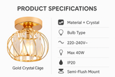 Industrial crystal Semi-Flush Ceiling Light